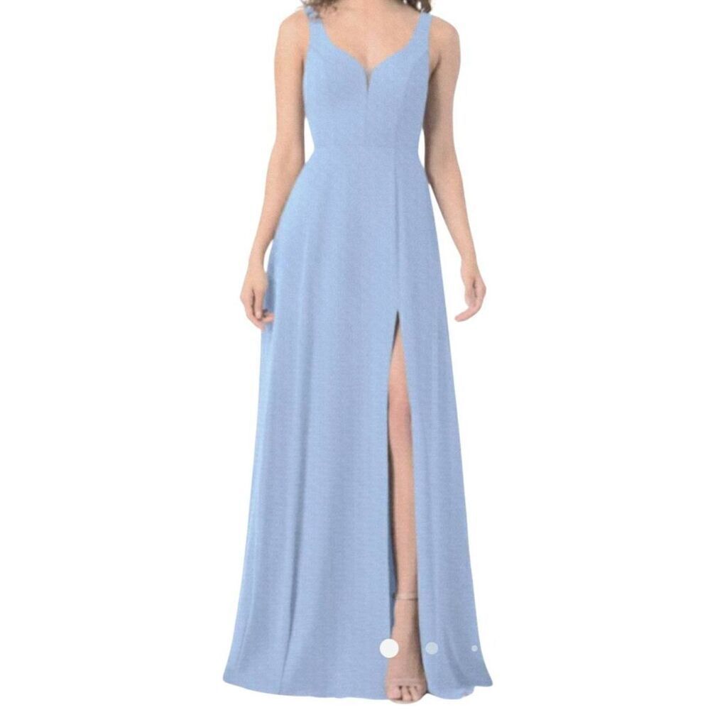 NWT Azazie Dress Women's 20 Blue Ice Periwinkle Chiffon Long Sleeveless V Neck